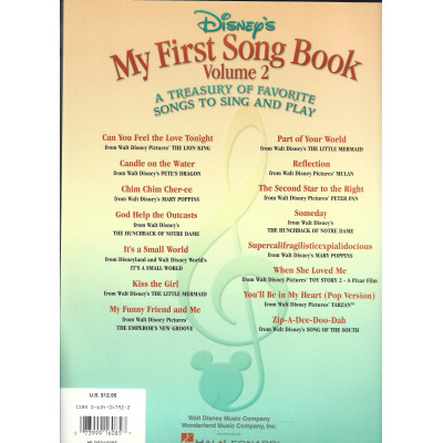 Disney's - My First Song Book Vol.2 for Easy Piano