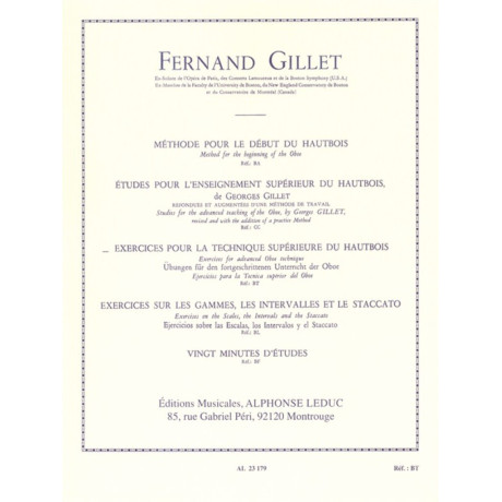 Gillet - Esercizi per la Tecnica Superiore per Oboe