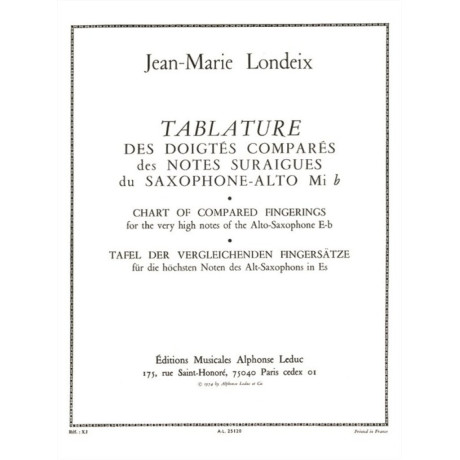 Londeix - Chart of Compared Fingerings for Sax Alto Mib