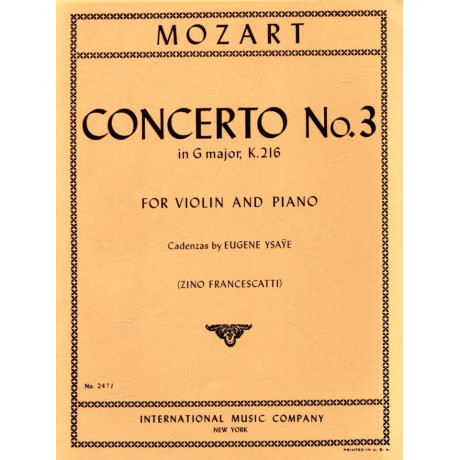 Mozart - Concerto n.3 in Sol Maggiore KV 216 per Violino e Piano
