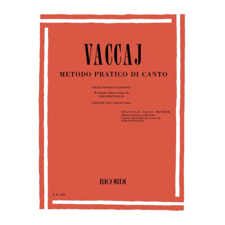 Vaccaj - Metodo Pratico di Canto per MezzoSoprano o Baritono con CD