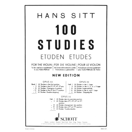 Hans Sitt - 100 Studi per Violino Op. 32 - Fascicolo V - 20 Studi: Corde doppie